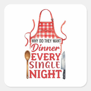 Grappig Keuken Schort Design Vierkante Sticker
