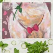 Grappig keukenhanddoek Gentleman Pig met Roos (Gevouwen)