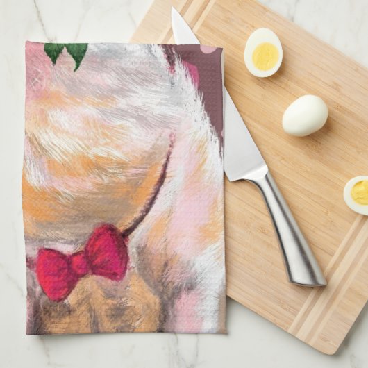 Grappig keukenhanddoek Gentleman Pig met Roos (Quarter Fold)