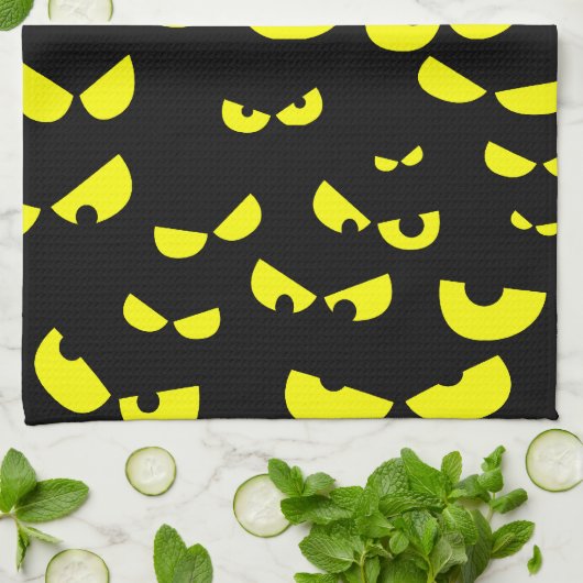 Grappig keukenhanddoek met gele boze ogen (Gevouwen)