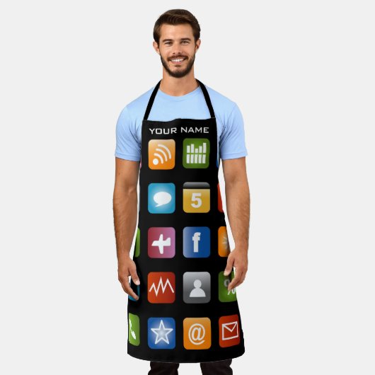 Grappig keukenschort met smartphone app-pictogramm schort (Gedragen)