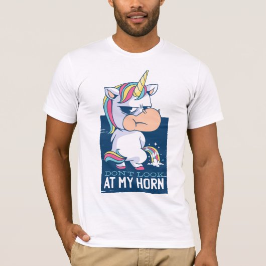 GRAPPIG Kijk Niet Naar Mijn Hoorn Heren Eenhoorn T-shirt (Voorkant)