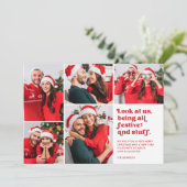 Grappig Kijk ons 5 Fotocollage Kerstmis Feestdagenkaart (Staand voorkant)