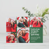 Grappig Kijk ons 5 Fotocollage Kerstmis Feestdagenkaart (Staand voorkant)
