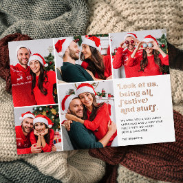Grappig Kijk ons 5 Fotocollage Kerstmis Folie Feestdagenkaart