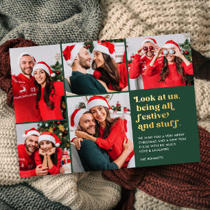 Grappig Kijk ons 5 Fotocollage Kerstmis Folie Feestdagenkaart