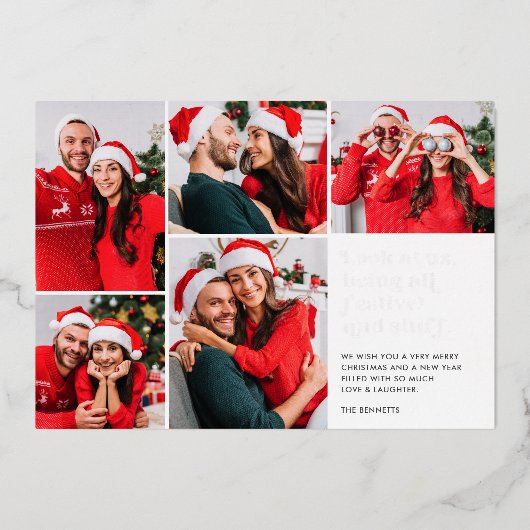 Grappig Kijk ons 5 Fotocollage Kerstmis Folie Feestdagenkaart (Voorkant)