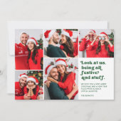 Grappig Kijk ons 5 Fotocollage Kerstmis | Groen Feestdagenkaart (Voorkant)