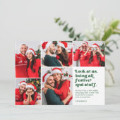 Grappig Kijk ons 5 Fotocollage Kerstmis | Groen Feestdagenkaart (Staand voorkant)