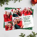 Grappig Kijk ons 5 Fotocollage Kerstmis | Groen Feestdagenkaart<br><div class="desc">Deze grappige vijf foto collage vakantie kaart is voorzien van retro stijl typografie lezen, "Kijk naar ons, zijn allemaal feestelijk en zo" in het groen op een witte achtergrond. Don die kerstmutsen, rendieren gewei, lelijke truien, of andere duidelijke kerst kleding en accessoires. Maak dan wat foto's. Upload je favorieten, en,...</div>