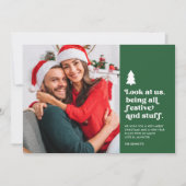 Grappig kijk ons feestelijke kerstfoto feestdagenkaart (Voorkant)