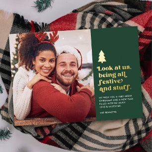 Grappig kijk ons feestelijke kerstfoto folie feestdagenkaart