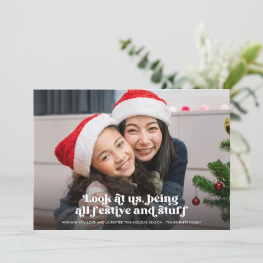 Grappig kijk ons kerst volledige foto | Groen Feestdagenkaart (Staand voorkant)