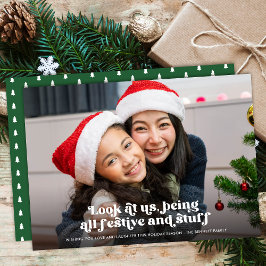 Grappig kijk ons kerst volledige foto | Groen Feestdagenkaart