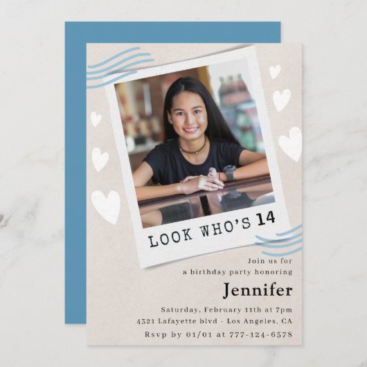 Grappig Kijk wie de uitnodigingen voor de 14e verj (Voorkant / Achterkant)