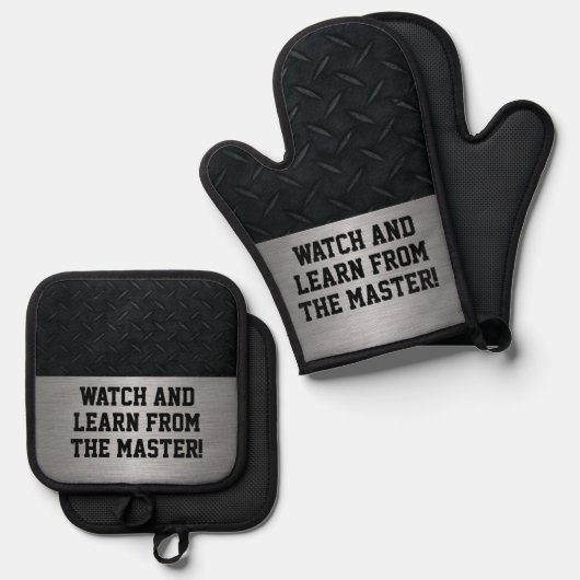 Grappig kijken en leren koken grap ovenwant & pannenlap set (Voorkant / Achterkant)