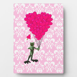 Grappig kikker cartoon en roze hart op vouw fotoplaat