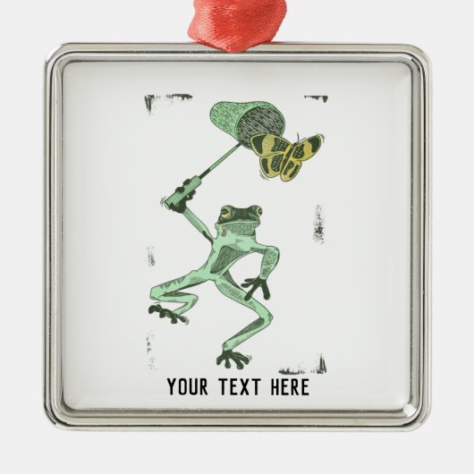 Grappig kikker die een vlinder achtervolgt metalen ornament (Voorkant)
