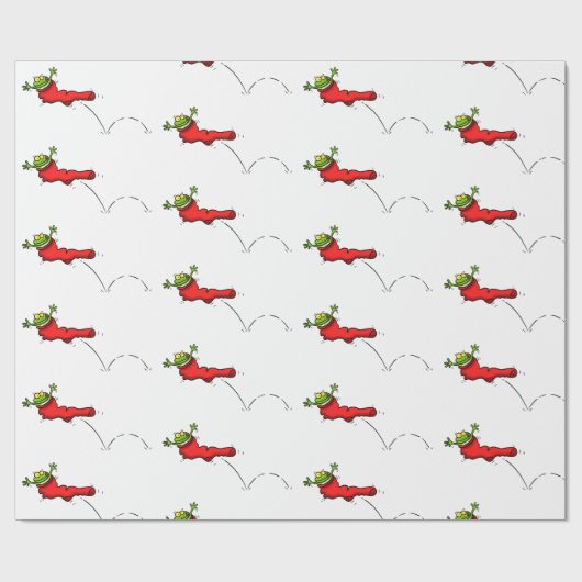 Grappig kikker in de rode kerstcartoon cadeaupapier (Vlak)