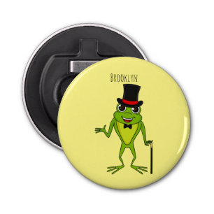 Grappig kikker met bovenste hoed cartoon button flesopener