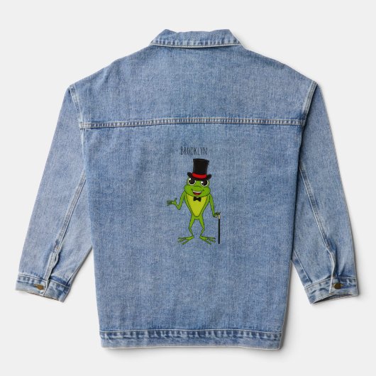 Grappig kikker met bovenste hoed cartoon denim jacket (Achterkant)