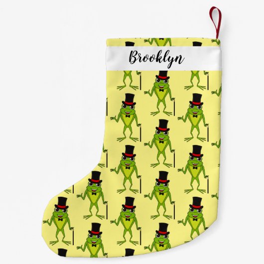 Grappig kikker met bovenste hoed cartoon kleine kerstsok (Achterkant)