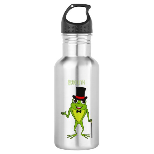 Grappig kikker met bovenste hoed cartoon waterfles  (Voorkant)