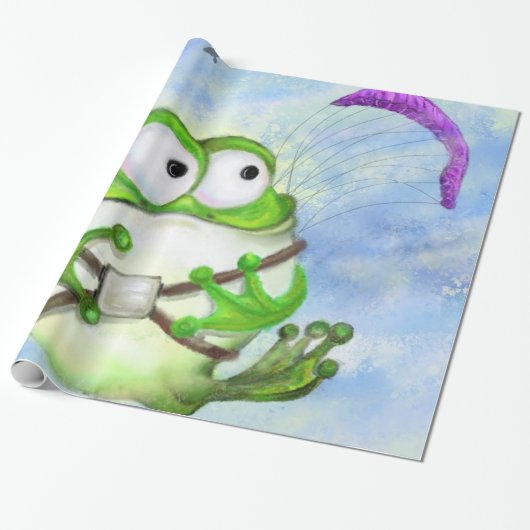 Grappig kikker paraglider inpakpapier (Uitgerold)
