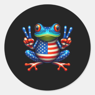 Grappig Kikker Vredesteken 4 juli Kikker Amerikaan Ronde Sticker