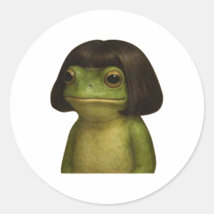 Grappig kikkermeisje Bob Hair Meme Art Ronde Sticker