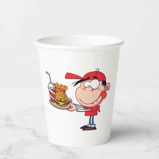 Grappig Kind Fastfood Lover Burger, Friet en Drink Papieren Bekers (Voorkant)