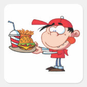 Grappig Kind Fastfood Lover Burger, Friet en Drink Vierkante Sticker (Voorkant)