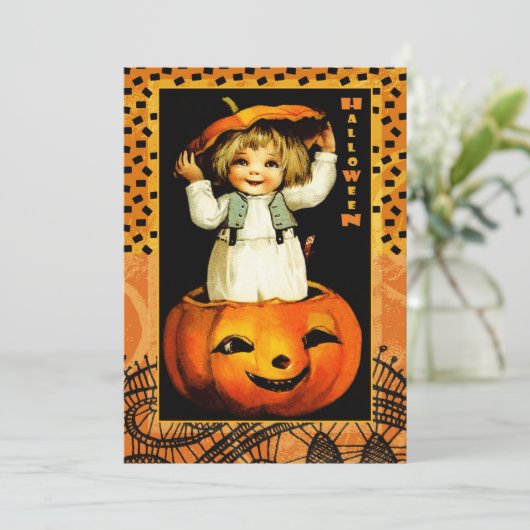 Grappig  Kind Halloween Party Kaart (Staand voorkant)