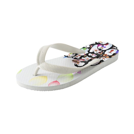 Grappig Kind Teenslippers met Happy Penguins Party (Schuin)