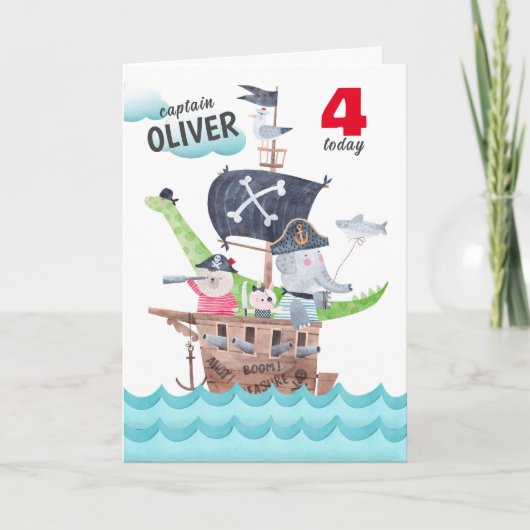 Grappig Kinder Pirate Animals Verjaardagsgroet Kaart (Voorkant)