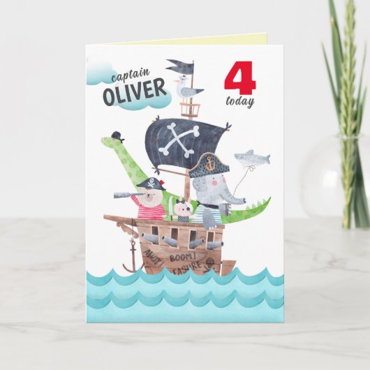 Grappig Kinder Pirate Animals Verjaardagsgroet Kaart (Voorkant)