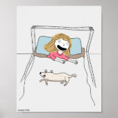 Grappig kinder poster meisje en hond samen in bed (Voorkant)