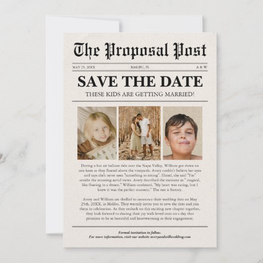 Grappig Kinder trouwkrant Save the Date Kaart (Voorkant)