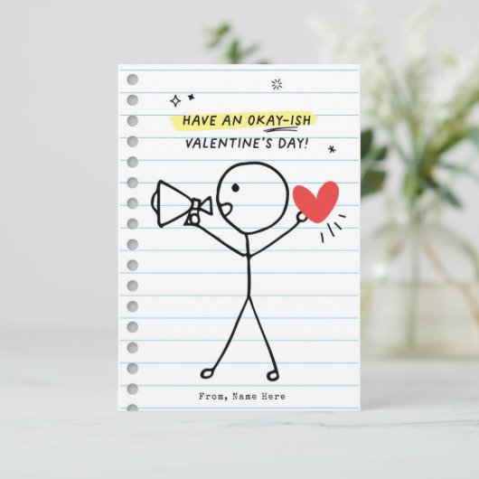 Grappig Kinder Valentijnsdag Stick Figuur Humor ka Kaart (Staand voorkant)
