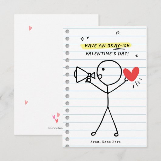Grappig Kinder Valentijnsdag Stick Figuur Humor ka Kaart (Voorkant / Achterkant)