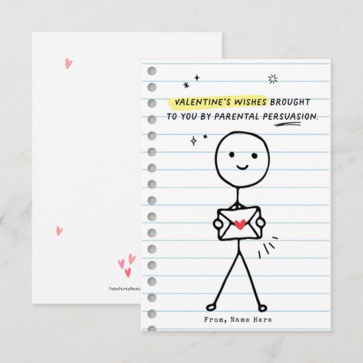 Grappig Kinder Valentijnsdag Stick Figuur Humor ka Kaart (Voorkant / Achterkant)