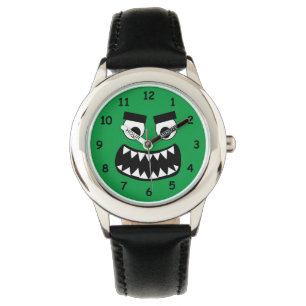 Grappig kinderen horloge met groene monster gezich