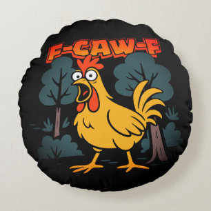 Grappig Kip T-Shirt – F-Caw-F stripstijl kunst Rond Kussen