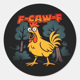 Grappig Kip T-Shirt – F-Caw-F stripstijl kunst Ronde Sticker