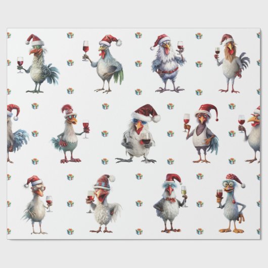 Grappig Kip Wijn Party Kerstvakantie Wit Cadeaupapier (Vlak)