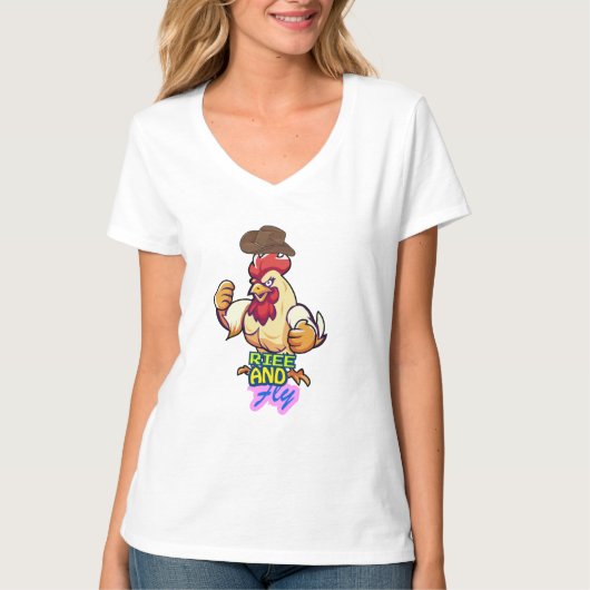 Grappig Kippen 'Sta Op en Vlieg' T-Shirt (Voorkant)
