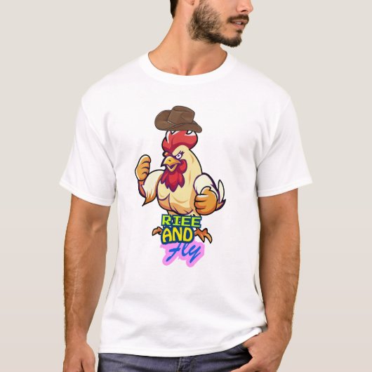 Grappig Kippen 'Sta Op en Vlieg' T-Shirt (Voorkant)