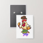 Grappig Kippen 'Sta Op en Vlieg' T-Shirt Button (Voorkant / Achterkant)