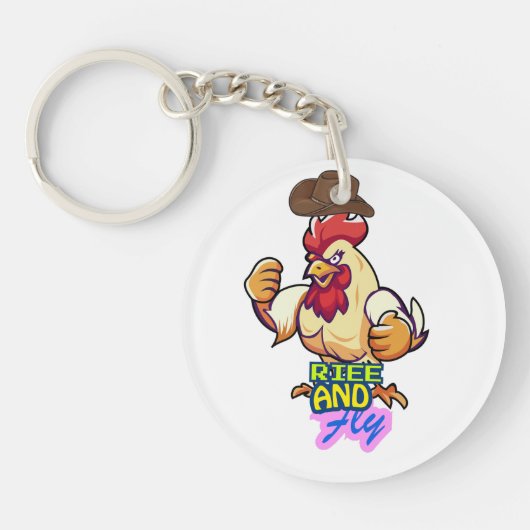 Grappig Kippen 'Sta Op en Vlieg'-T-Shirt Sleutelhanger (Voorkant)