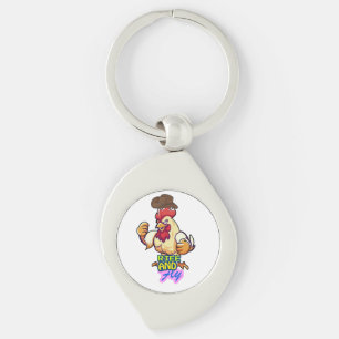 Grappig Kippen 'Sta Op en Vlieg' T-Shirt Sleutelhanger